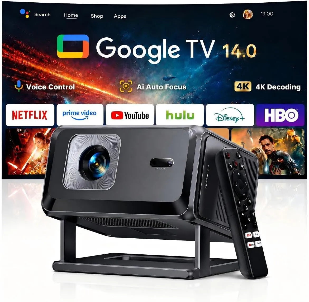 Google 1080P Smart TV, téléviseur, 4K UHD, portable, Full HD, Contrôle Vocal, TOPTRO Vidéoprojecteur 4K【Google TV】 Mini Projecteur Portable FHD 1080P