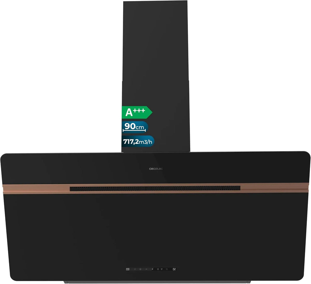 Cecotec Bolero Flux DT Hotte aspirante, 90 cm, 717, 2 m3/h, classe énergétique A, hotte de cuisine, Boost, noir, Cecotec Hotte Aspirante Décorative 90