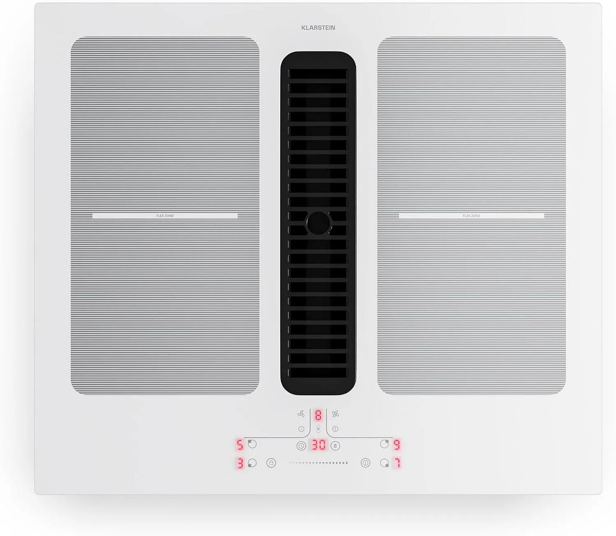 Klarstein Plaque à induction, 60 cm, 4 foyers, 7335 W, table de cuisson à induction, Boost, tactile, verrouillage, minuteur, blanc, Zones Flex