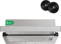 Hotte aspirante, 60cm, 400 m3/h, classe énergétique A, hotte de cuisine, évacuation et recyclage, éclairage LED, installation murale, Inox, 2 Vitesses