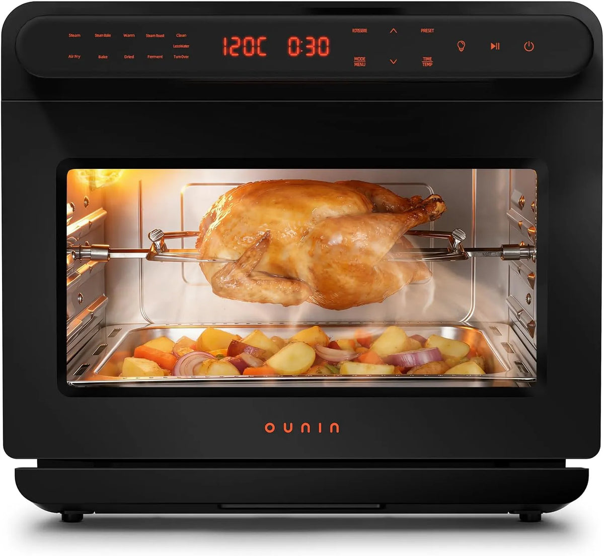 Four électrique, 24 L, 1600 W, compact, vapeur, Circulation d'air Chaud 360°, OUNIN 24L Mini Four, 1600W, Cuisson Double Étage, Poulet Rôti, Gigot