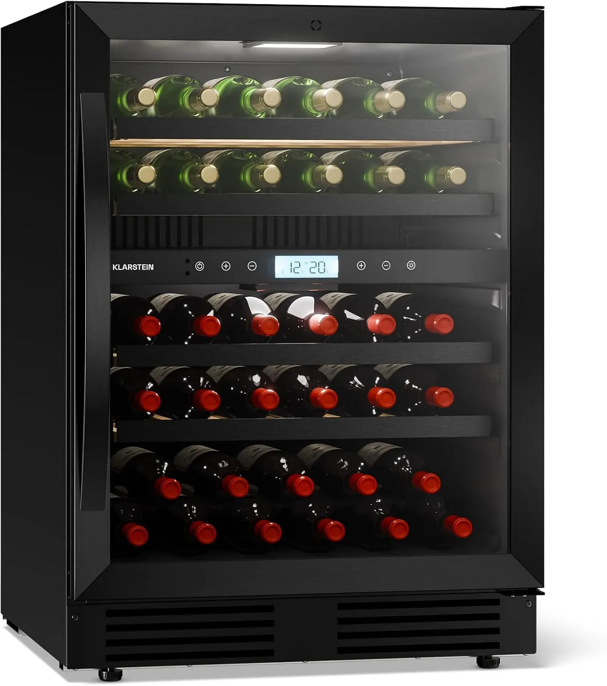 Klarstein Cave à vin électrique, 43 bouteilles, encastrable, tactile, porte en verre UV, KLARSTEIN Cave à vin encastrée VeroSteel - Cave à vin double