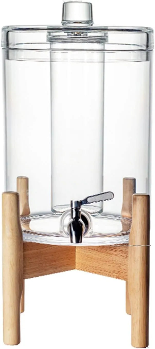 Robinet de cuisine, Distributeur Boissons avec bac à glaçons, Support Bois et Robinet. Carafe Ronde pour Limonade, thé, Eau, etc. Idéal pour fêtes à