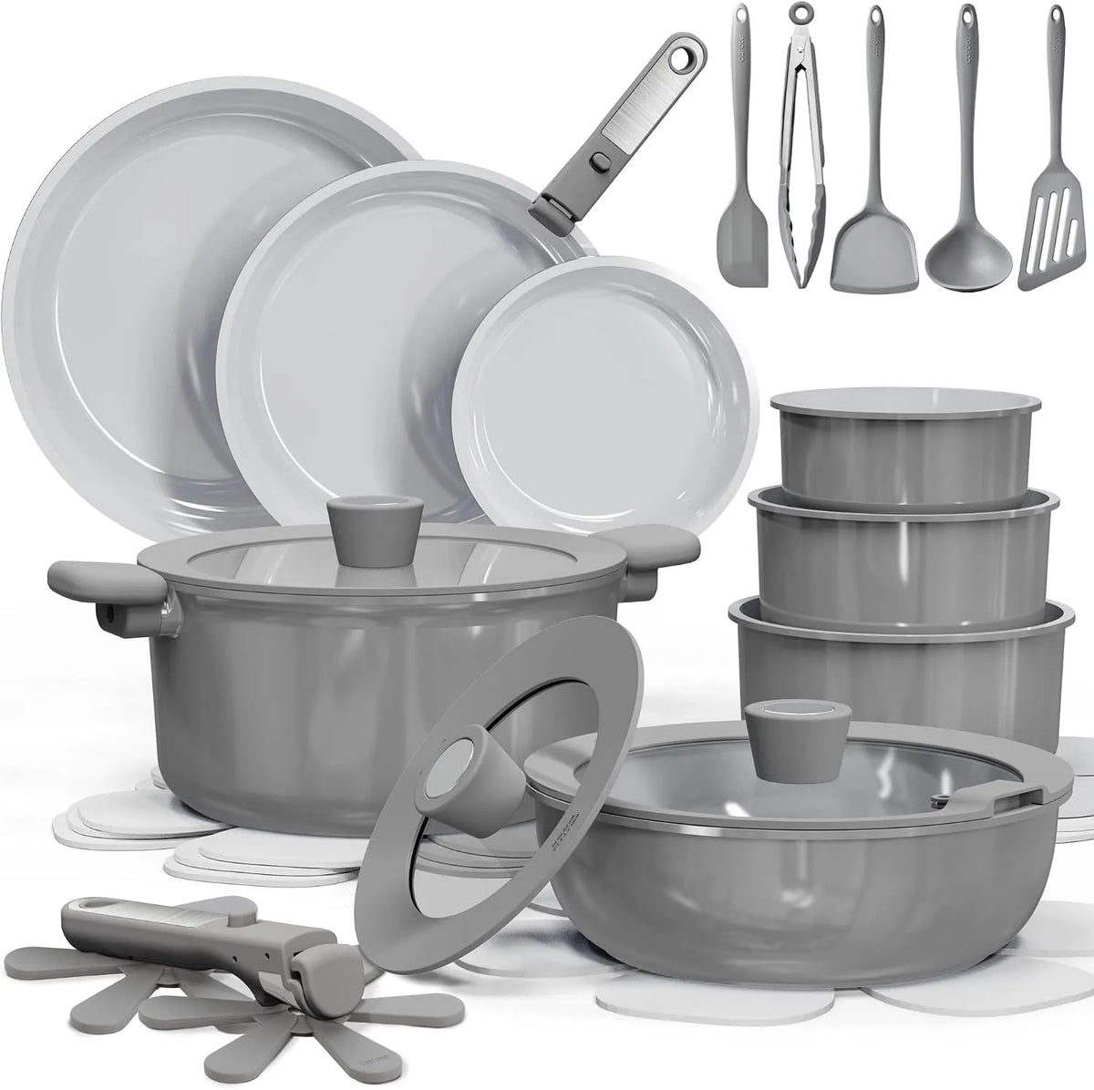Four électrique, CAROTE, camping, amovible, Batterie de cuisine 25 pièces en céramique antiadhésive