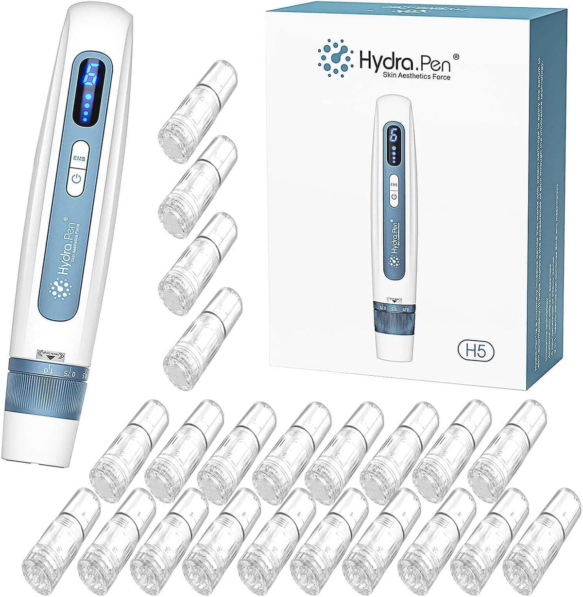 écran LED, fonction microcourant EMS, Hydra Pen H5 Kit de soins de la peau avec 22 cartouches, 12 × NanoR et 10 × 12 broches, 6 vitesses réglables