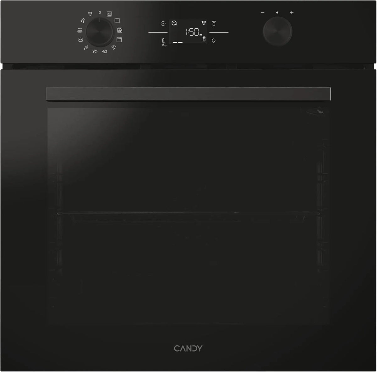 Candy CA6 N3B3YTB Four électrique, 78 L, 3300 W, 12 programmes, Wi-Fi, gril, noir, C-Bake 600, porte 4 verres, 78L, 12 fonctions, WIFI, pyrolyse +