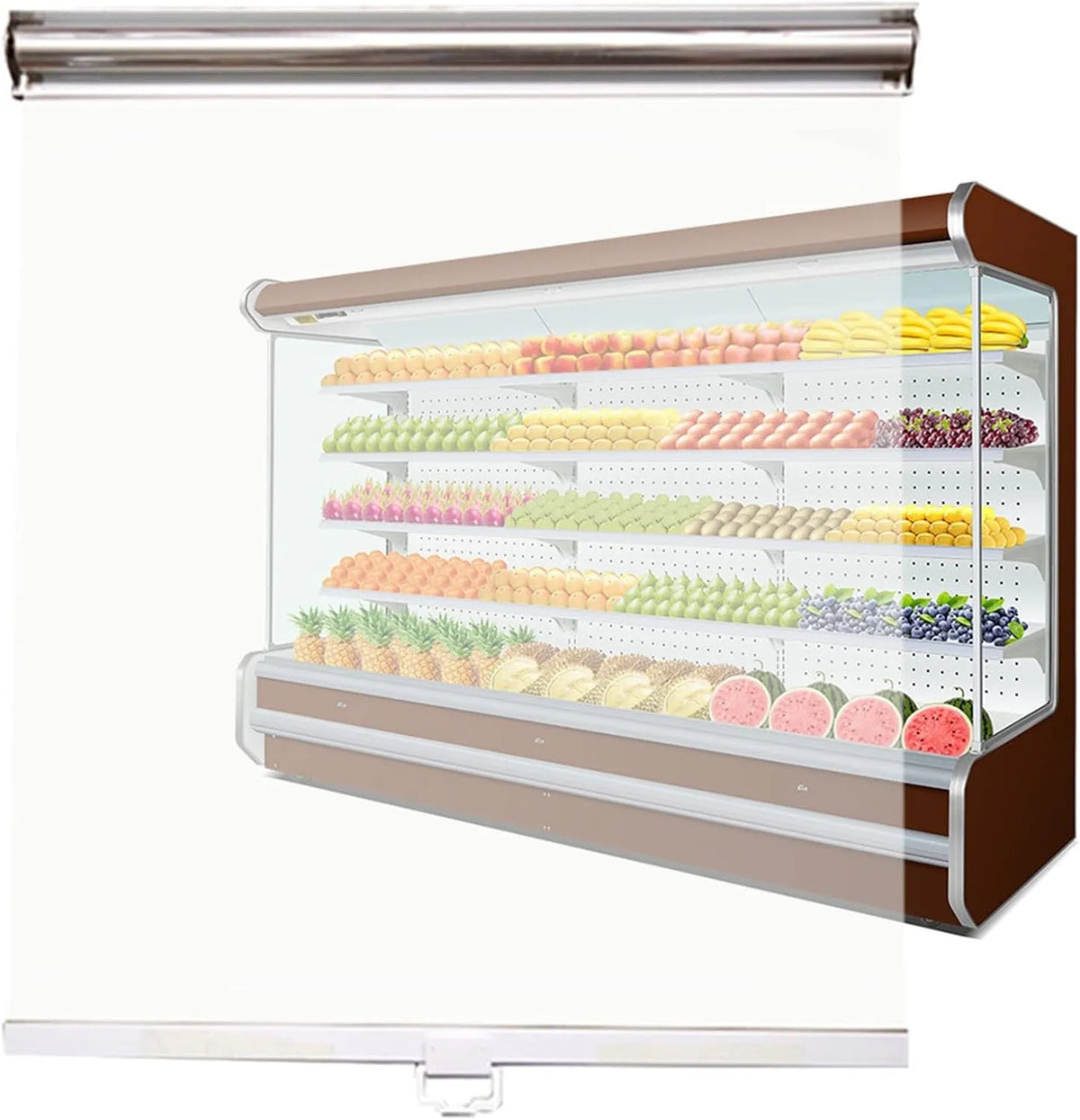 Réfrigérateur W95cmxH150cm, IP65, Size: W95cmxH150cm, LxLZYxSF Stores Enrouleurs Plastique Transparent Store pour La Vitrine De Fruits De Supermarché
