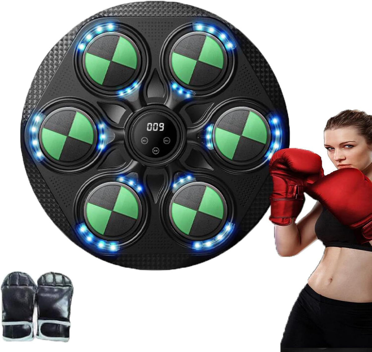 Machine de boxe musicale – montage mural, avec gants de boxe, connexion Bluetooth, vert